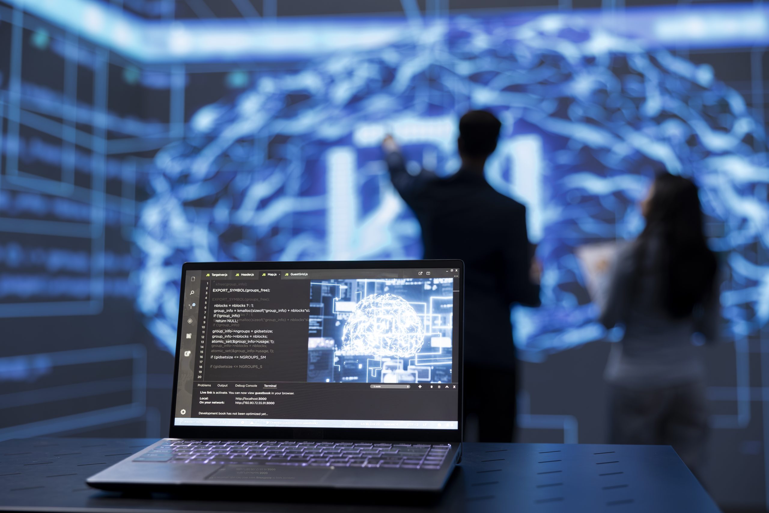 Close up shot of notebook used by IT professionals to run AI